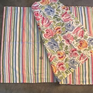 Pair of Match Stripped Floral Cabbage Rose Multi Colored Pillow Shams